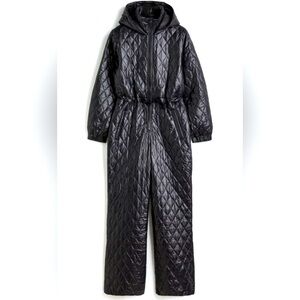 H&M Black Quilted Hooded Puffer Jumpsuit